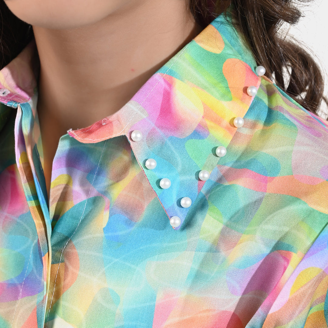 Girls Cotton Poplin Casual Top Rainbow light-Multi