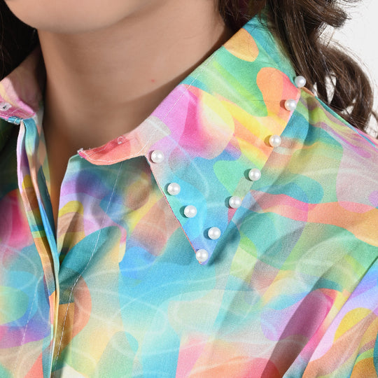 Girls Cotton Poplin Casual Top Rainbow light-Multi