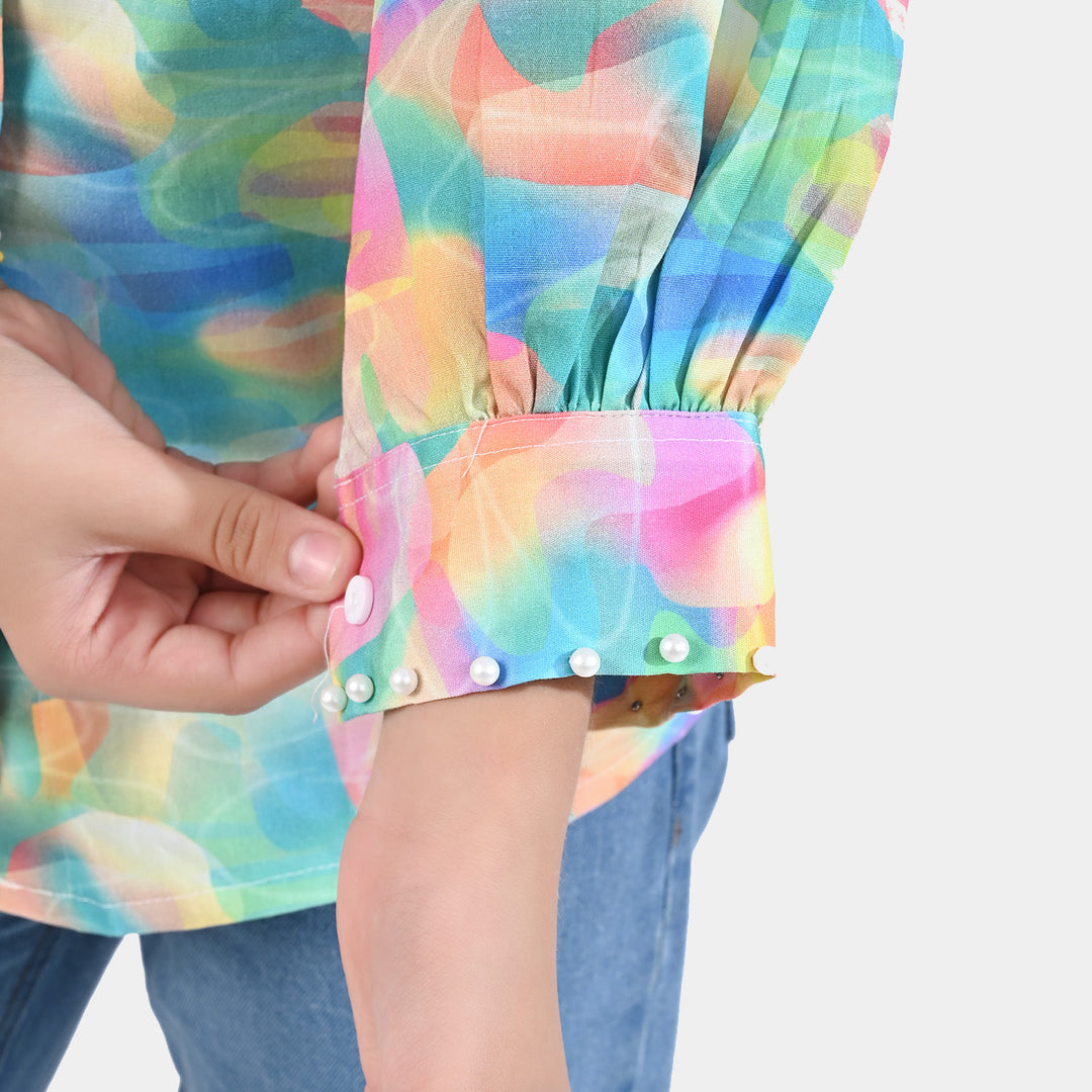 Girls Cotton Poplin Casual Top Rainbow light-Multi