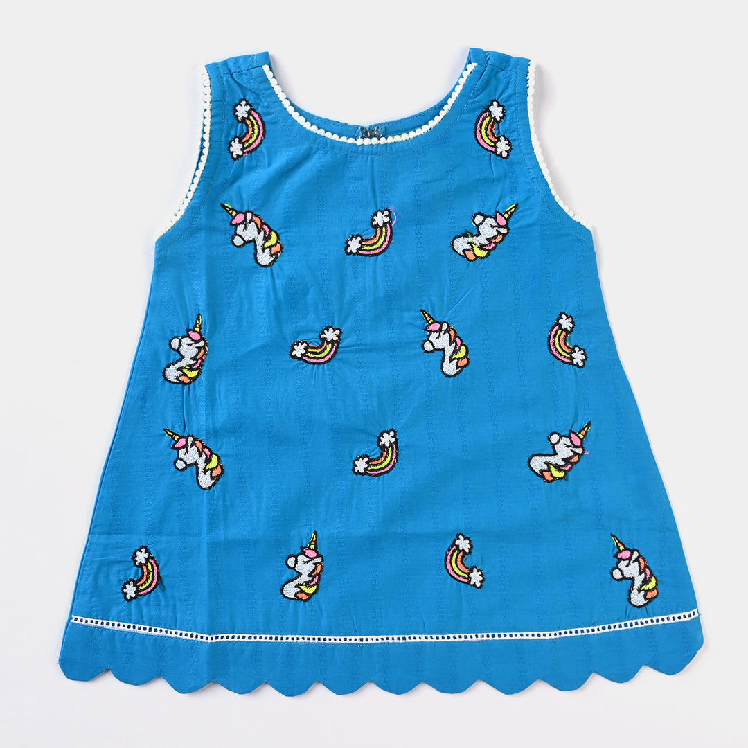 Infant Girls Jacquard EMB Kurti Rainbow-Teal blue