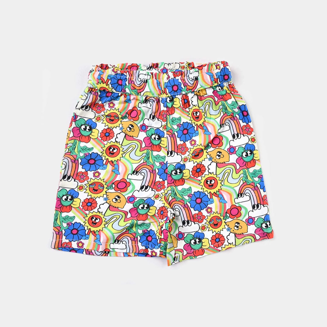 Girls Viscose Short Flowers-Printed