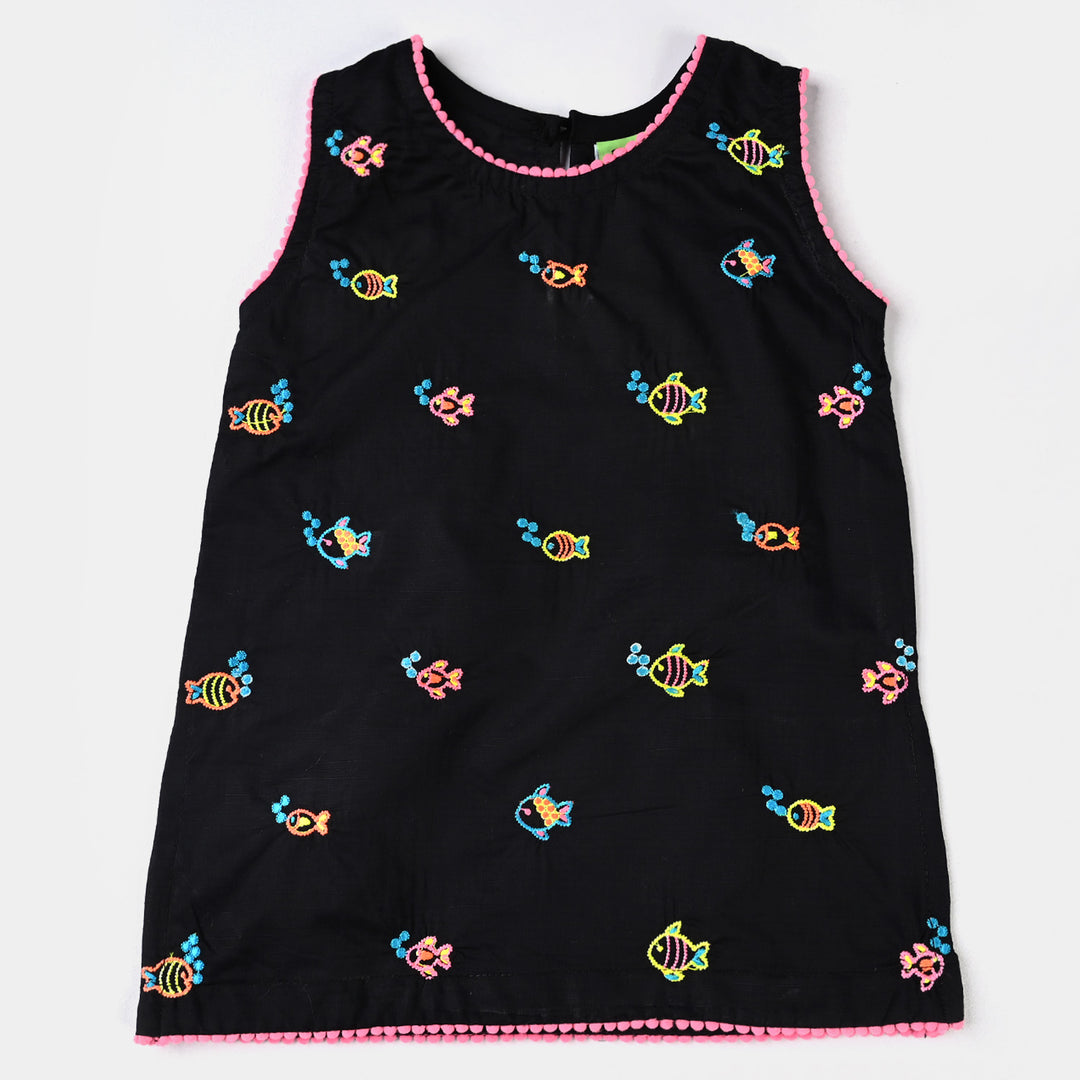 Infant Girls Cotton Slub EMB 2PCs Little Fishes-BLACK