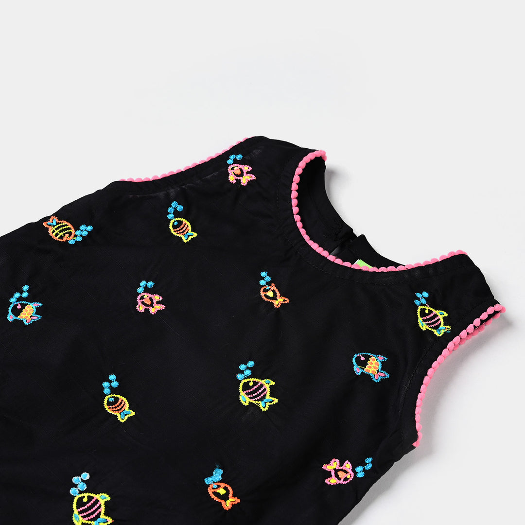 Infant Girls Cotton Slub EMB 2PCs Little Fishes-BLACK
