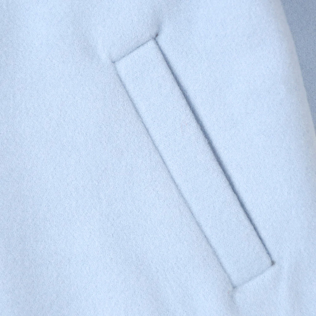 Girls Woolen Trench Coat - SKY BLUE