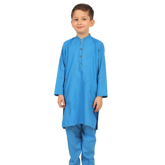 Boys Embroidered Kurta Pajama Suit - Blue