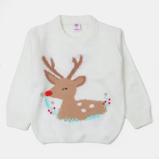Girls Sweater Reindeer - White