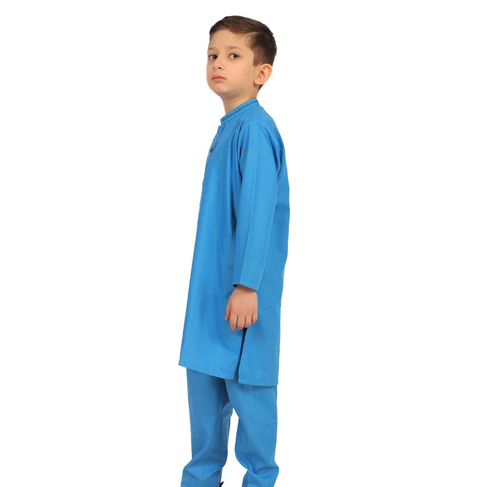 Boys Embroidered Kurta Pajama Suit - Blue