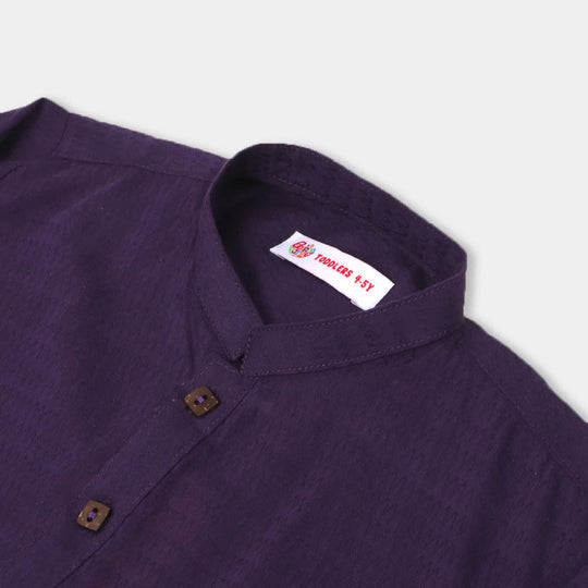 Boys Basic Jacquard Kurta - Purple