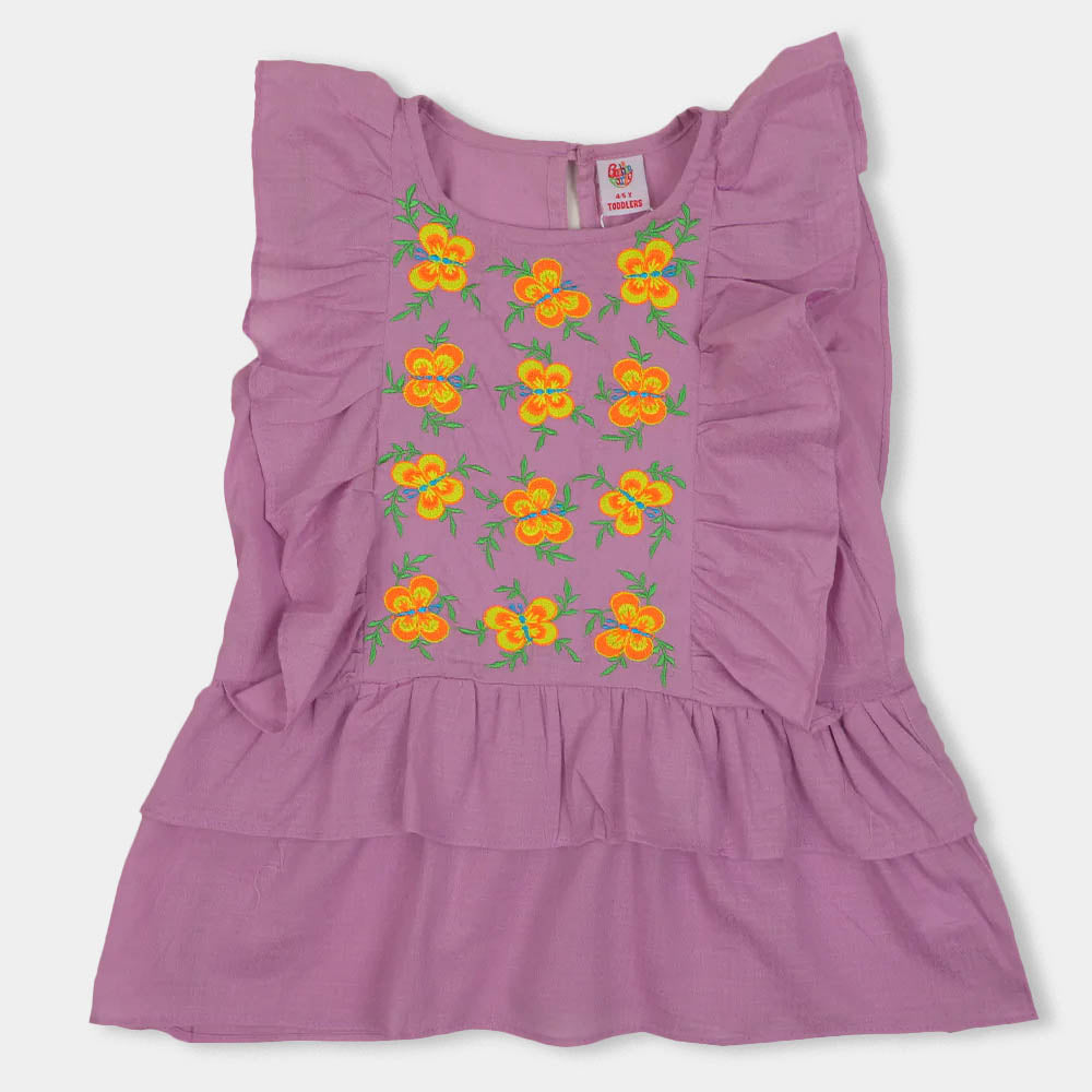 Girls Embroidered Top - Purple