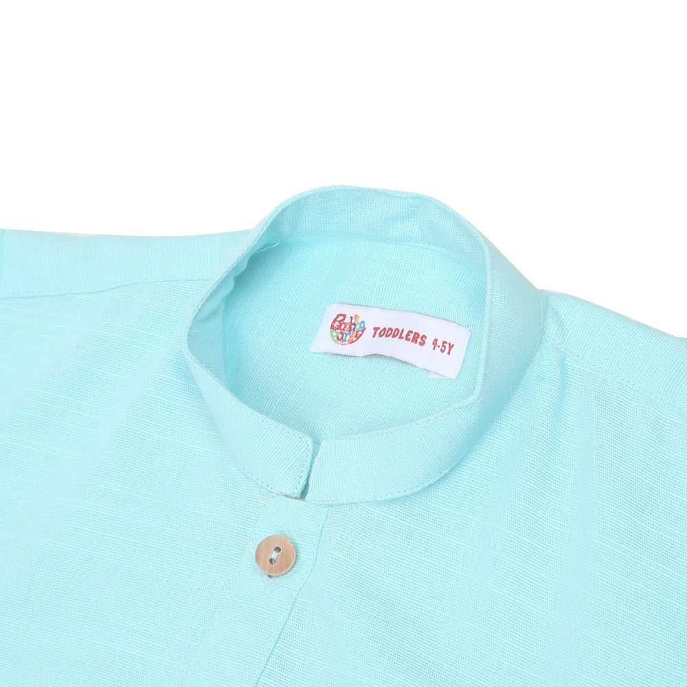 Boys Basic Kurta Slub - Aqua
