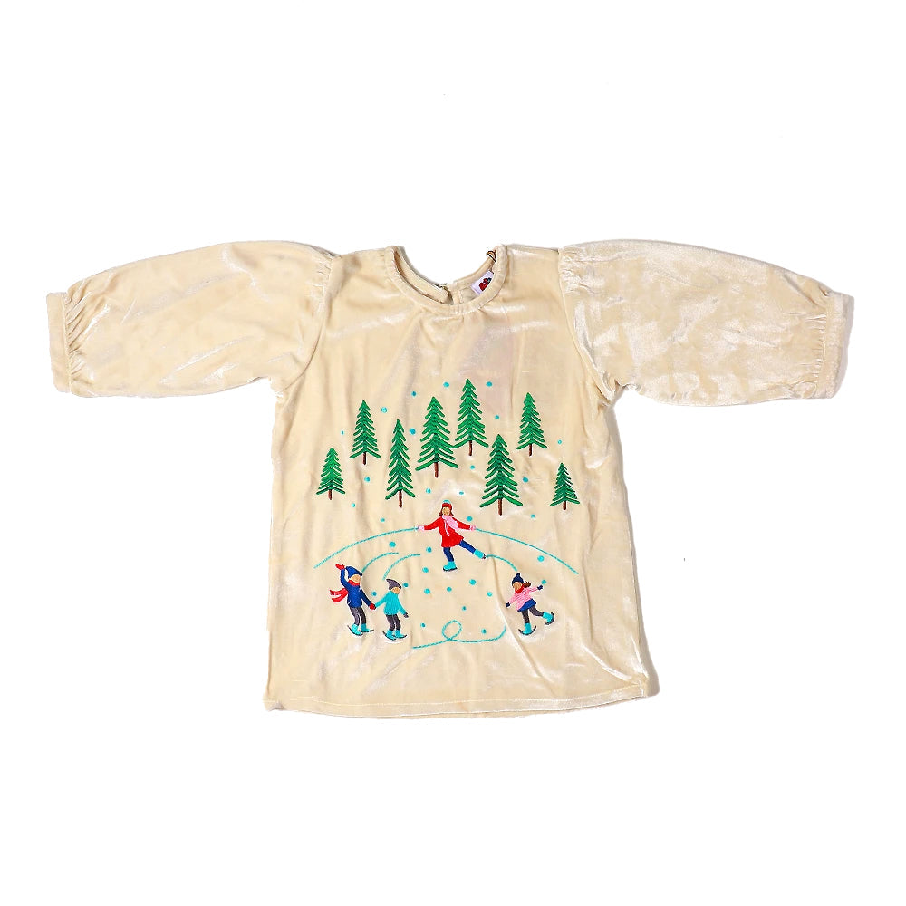Infant Tree Velvet Top For Girls - Off White