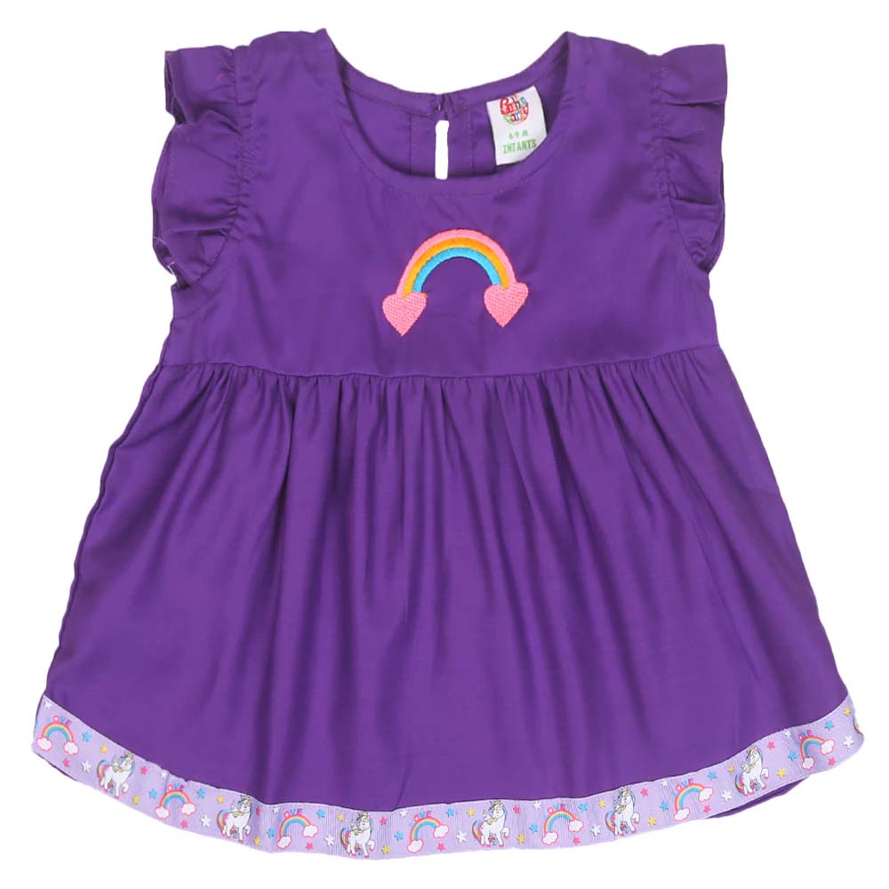 Infants Girls Embroidered Top Rainbow Embroidery - Purple