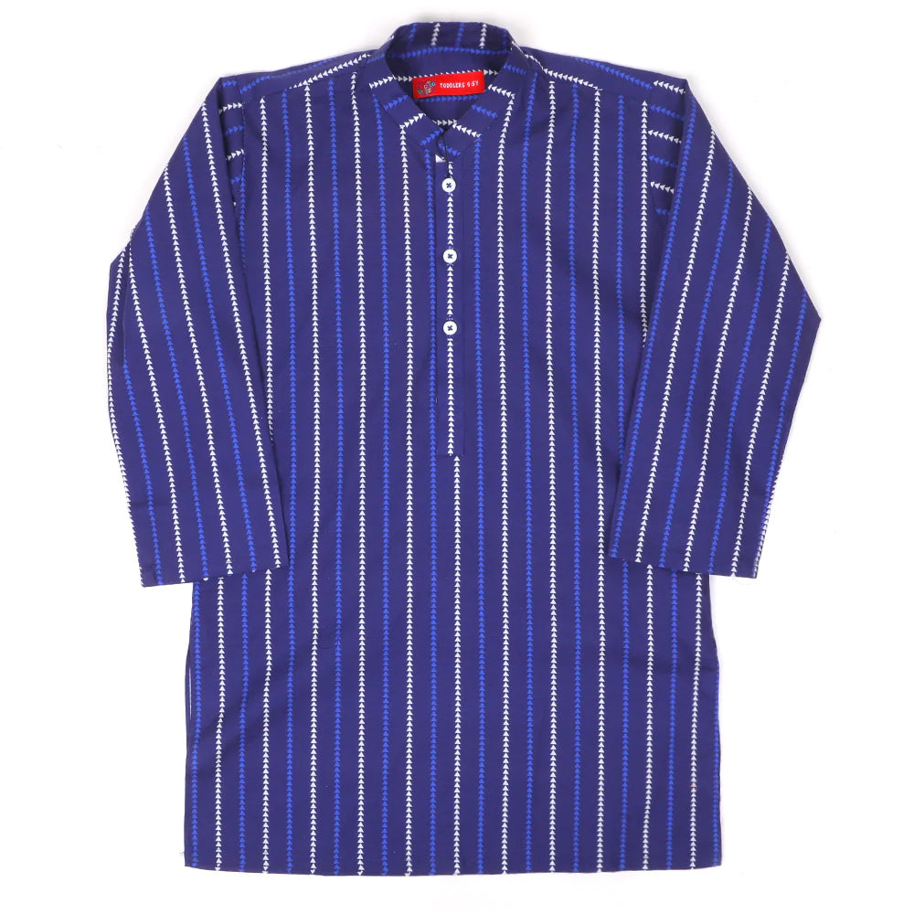 Boys Digital Print Kurta Triangle-Blue