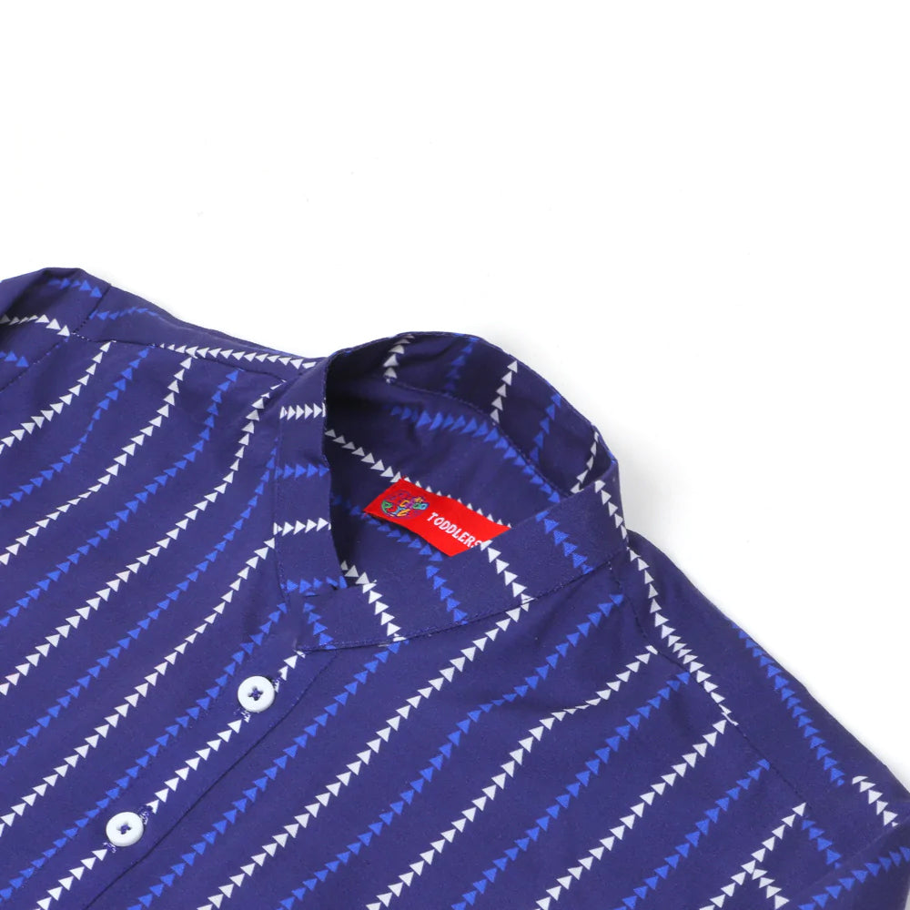 Boys Digital Print Kurta Triangle-Blue