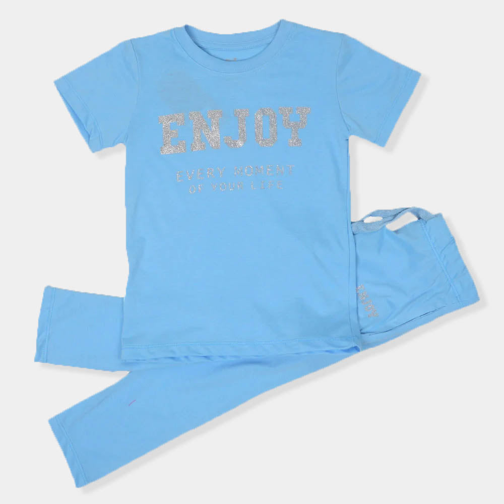 Girls 2 Pcs Suit Enjoy - Sky Blue