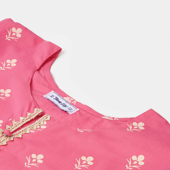 Teens Girls Cotton Flower Printed 2Pcs Fantasy - Pink