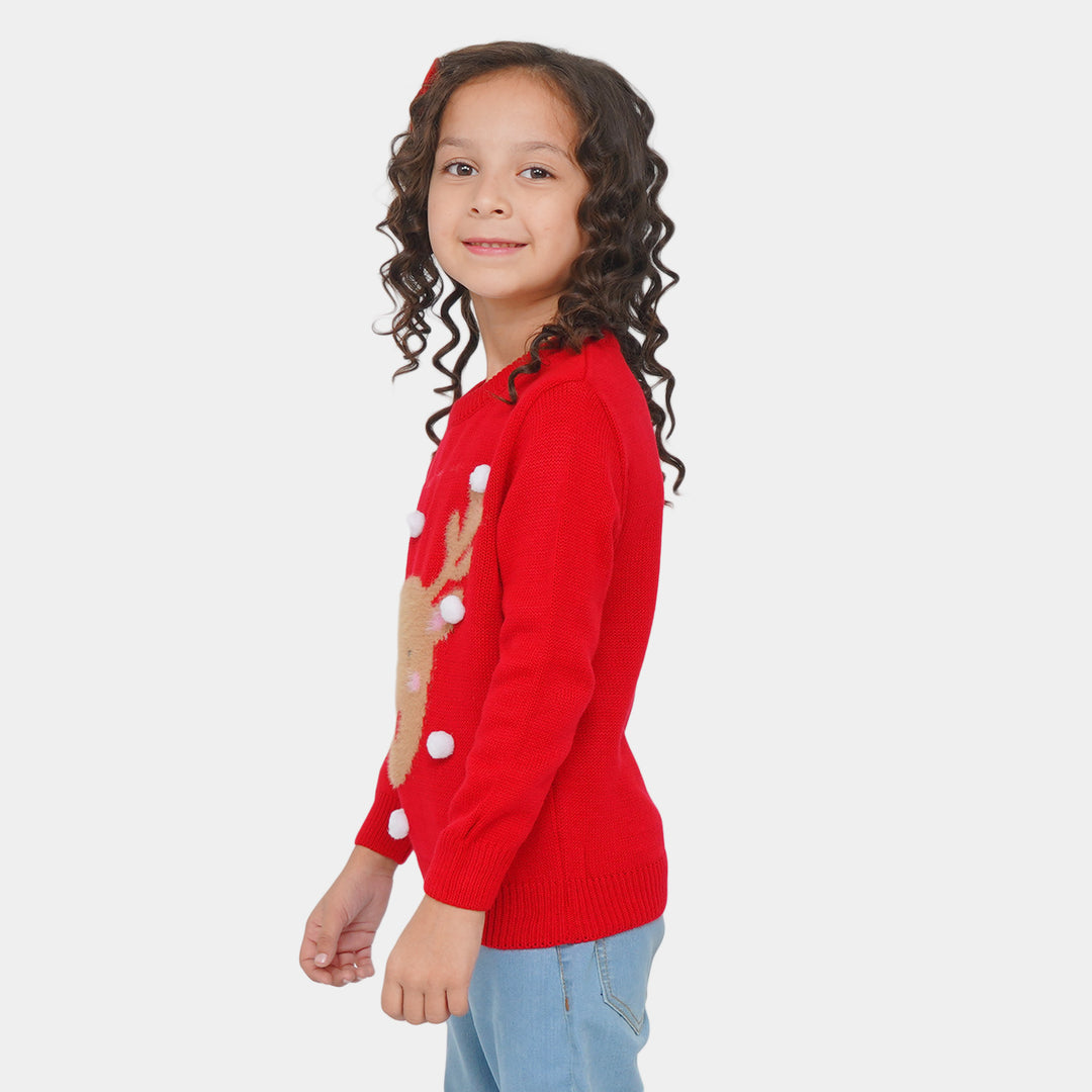 Girls Sweater Deer - Red