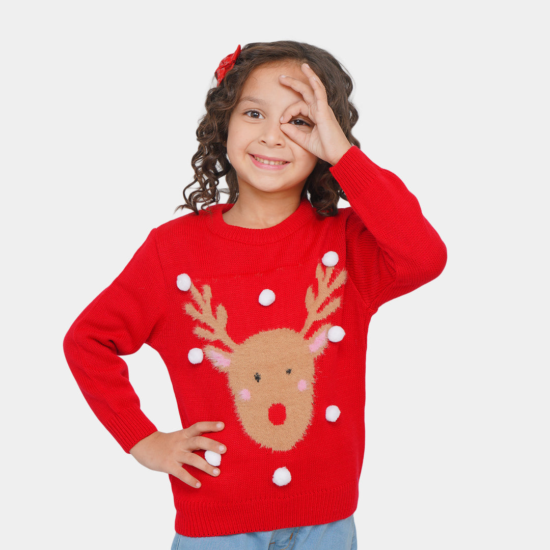 Girls Sweater Deer - Red