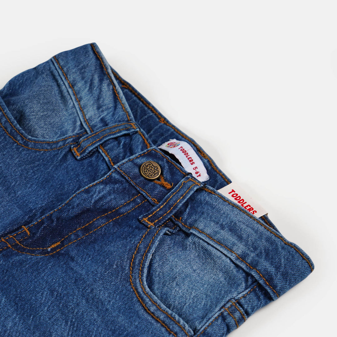 Girls Denim Pant Bunny Face - Mid Blue