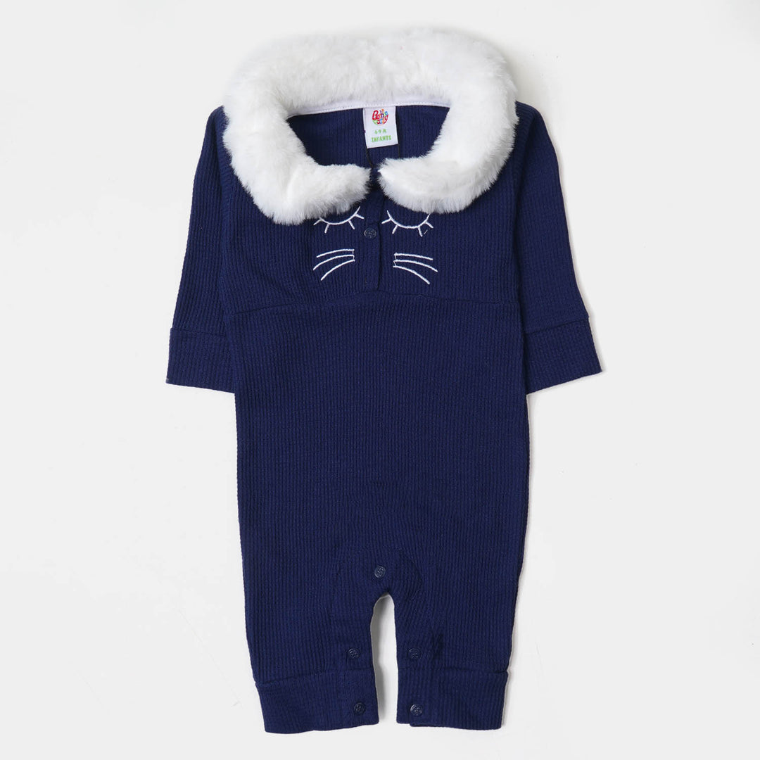 Infant Girls knitted Romper Cat Face - NAVY