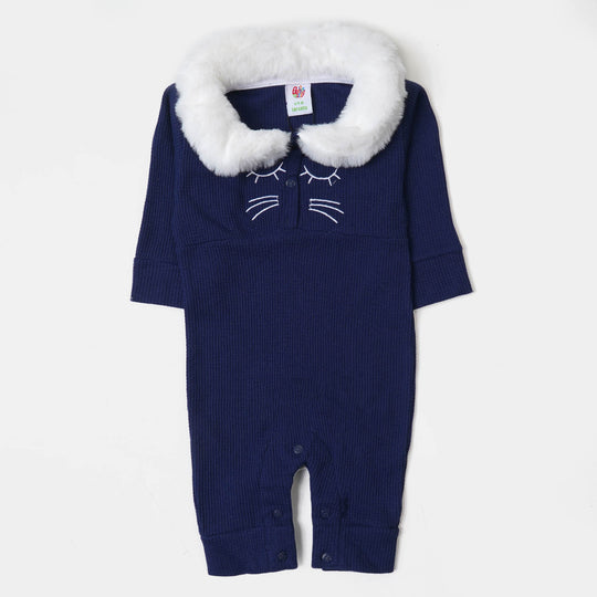 Infant Girls knitted Romper Cat Face - NAVY