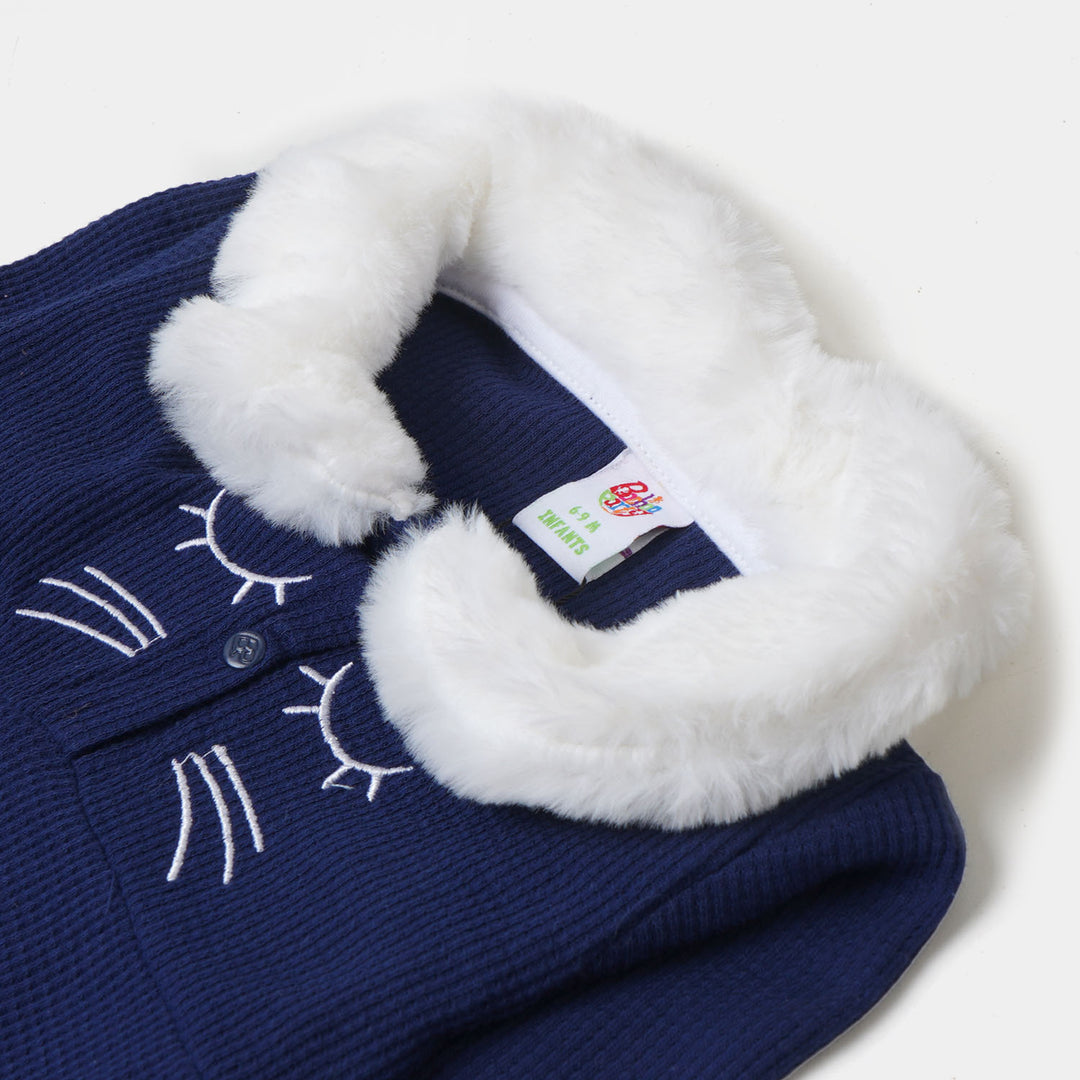 Infant Girls knitted Romper Cat Face - NAVY