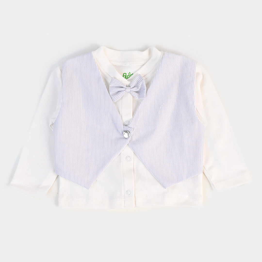 Infant Boys Waistcoat 3 PC Gift Set  Grey Stripe - W/LT Blue