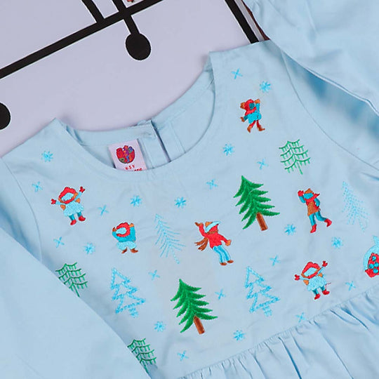 Winter Vibes Top For Girls - Sky Blue