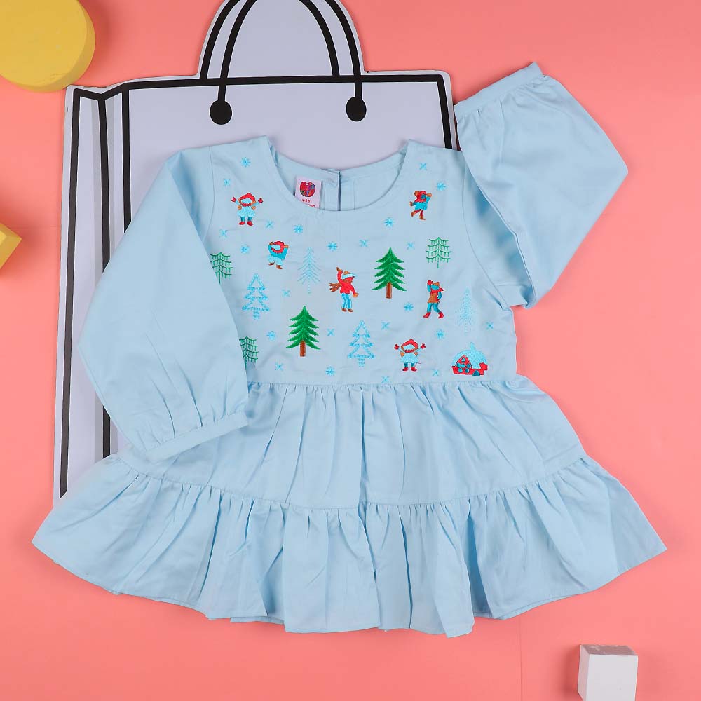 Winter Vibes Top For Girls - Sky Blue