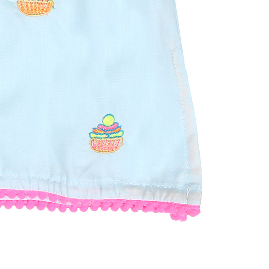 Infant Girls Embroidered Kurti Cup Cakes - mist blue
