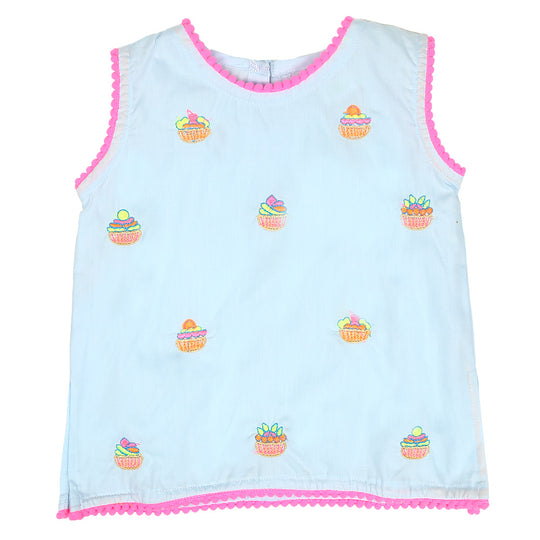 Infant Girls Embroidered Kurti Cup Cakes - mist blue