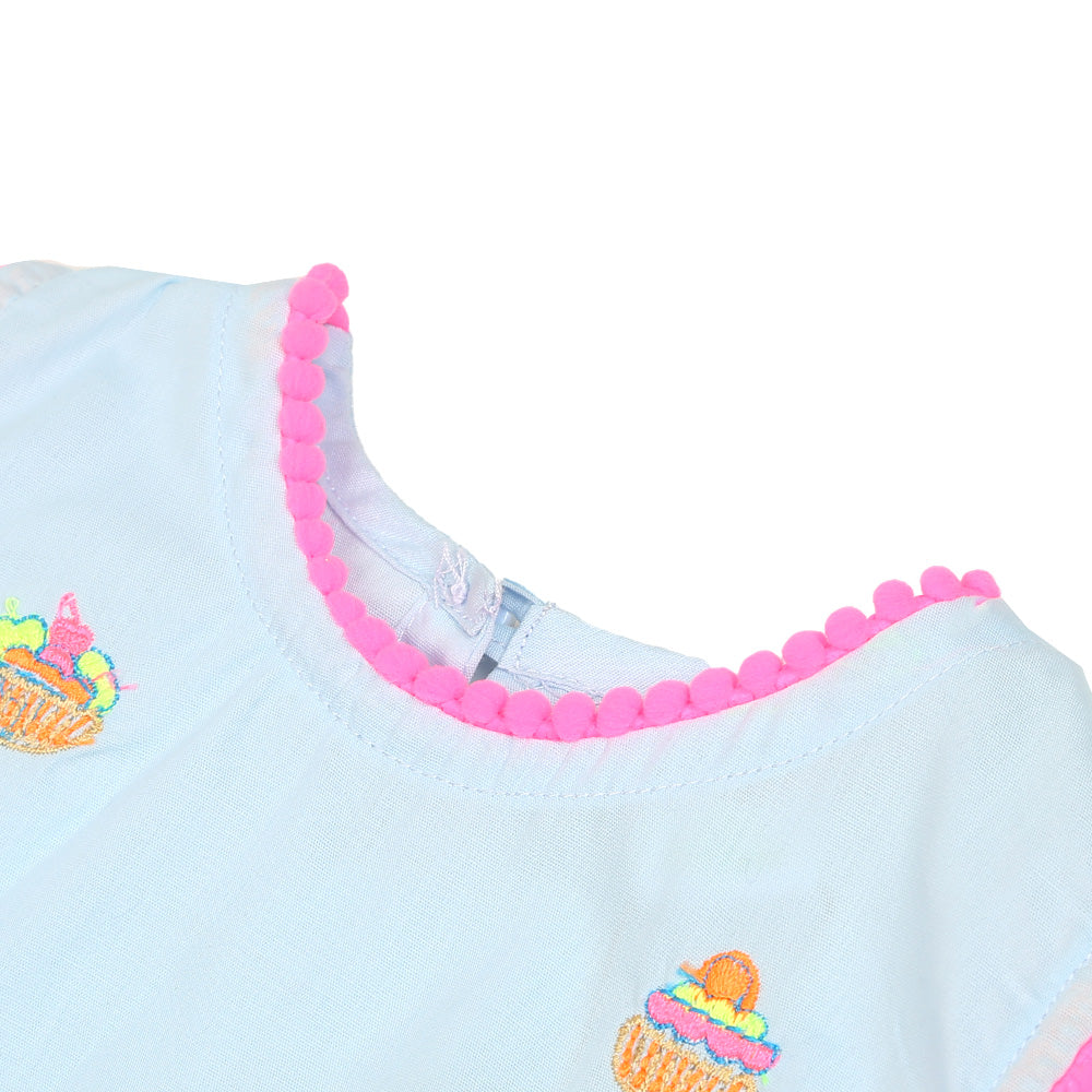 Infant Girls Embroidered Kurti Cup Cakes - mist blue