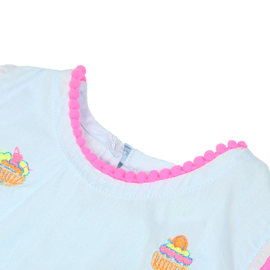 Infant Girls Embroidered Kurti Cup Cakes - mist blue
