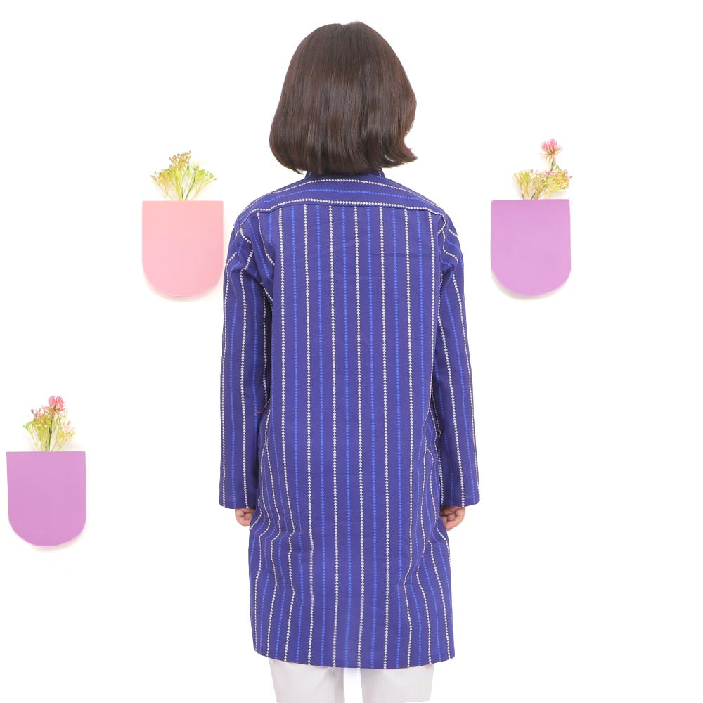 Boys Digital Print Kurta Triangle-Blue
