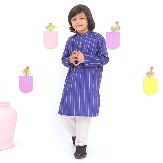 Boys Digital Print Kurta Triangle-Blue