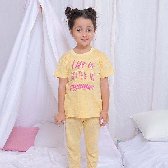 Girls Knitted Night Suit Good Night - Lemonade