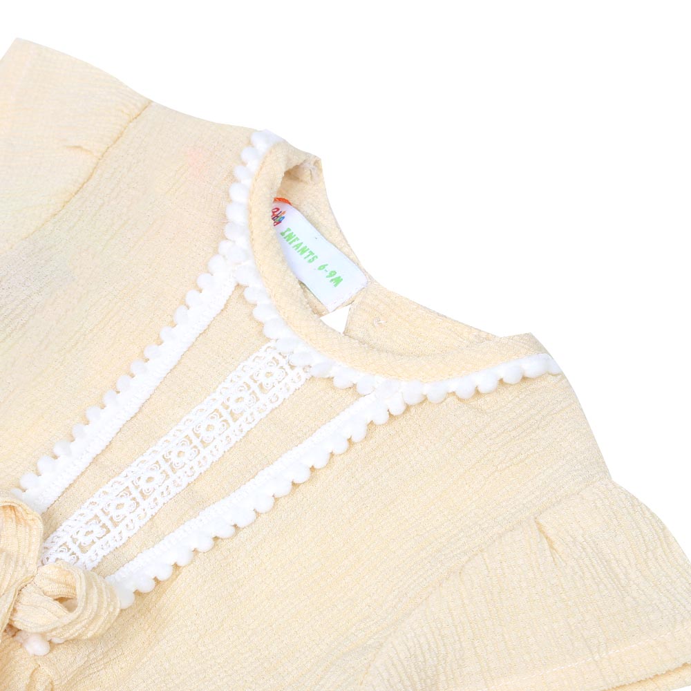 Infant Girls Woven Romper PomPom - BEIGE