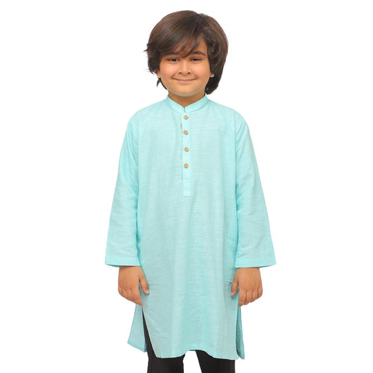 Boys Basic Kurta Slub - Aqua