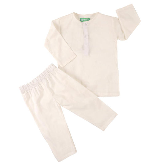 Infant Boys Screen Print Kurta Pajama Suit - OFF-White