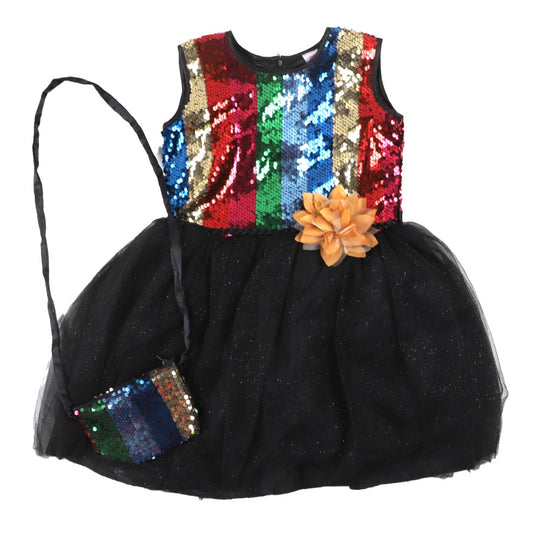 Girls Frock Fancy Sequins Sparkle - Multi