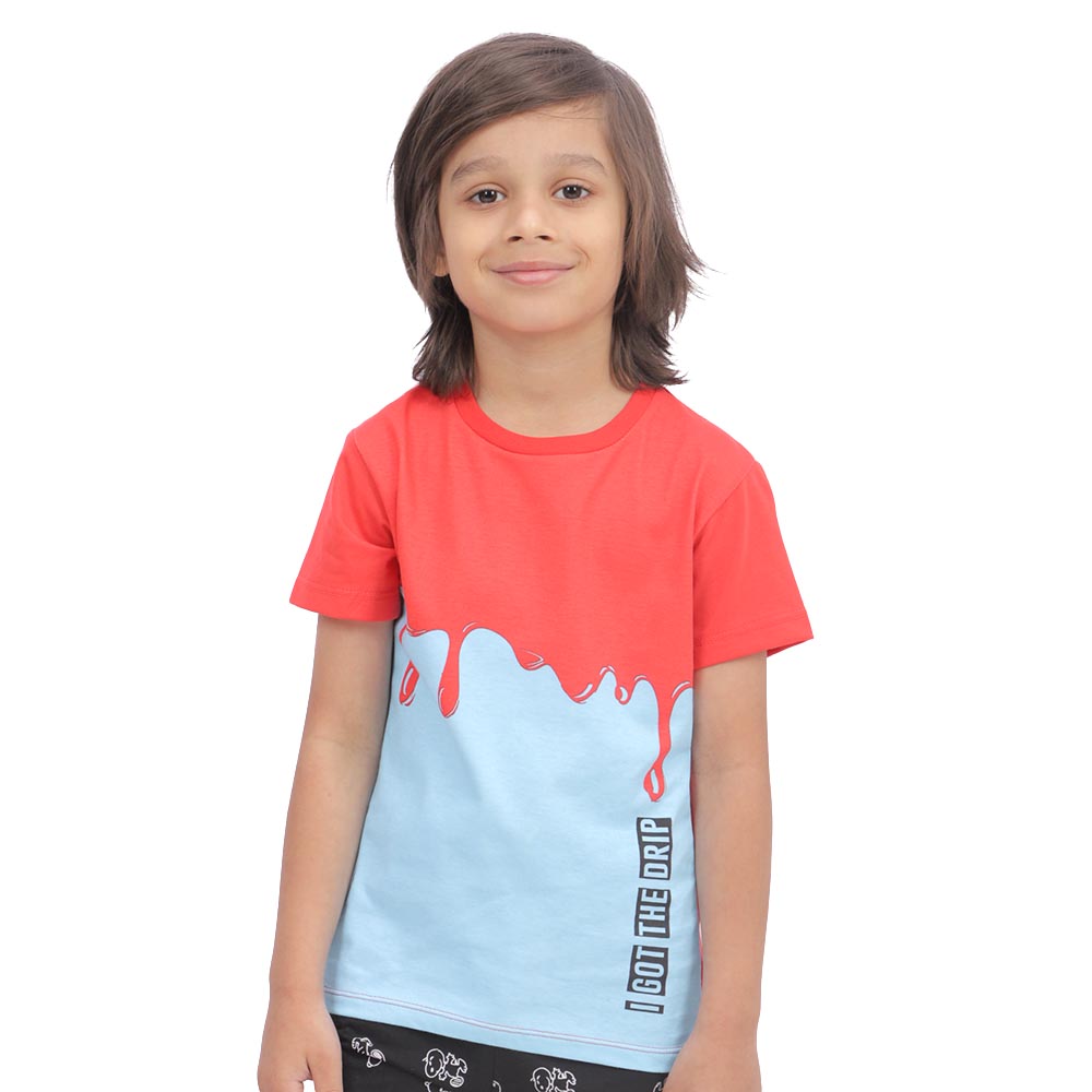 Boys T-Shirt H/S Drip - ORANGE/BLUE