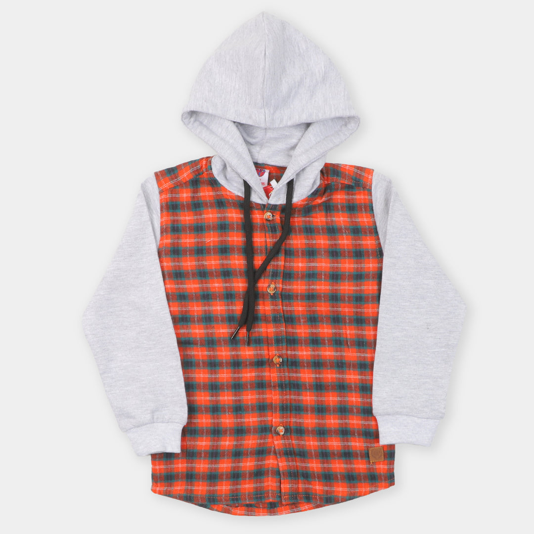 Boys Hooded Shirt H&S - Red Check