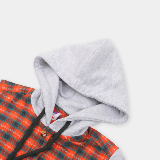 Boys Hooded Shirt H&S - Red Check