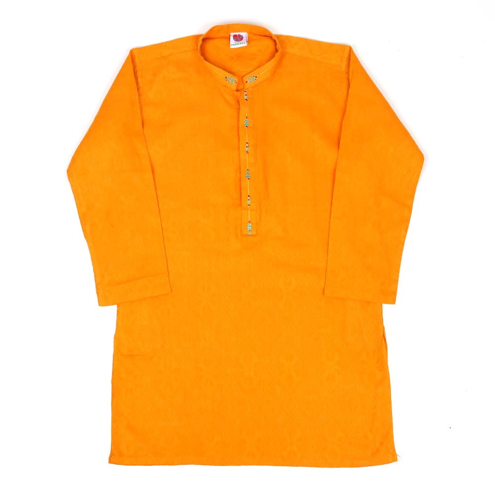 Embroidered Arrow Kurta For Boys - Saffron