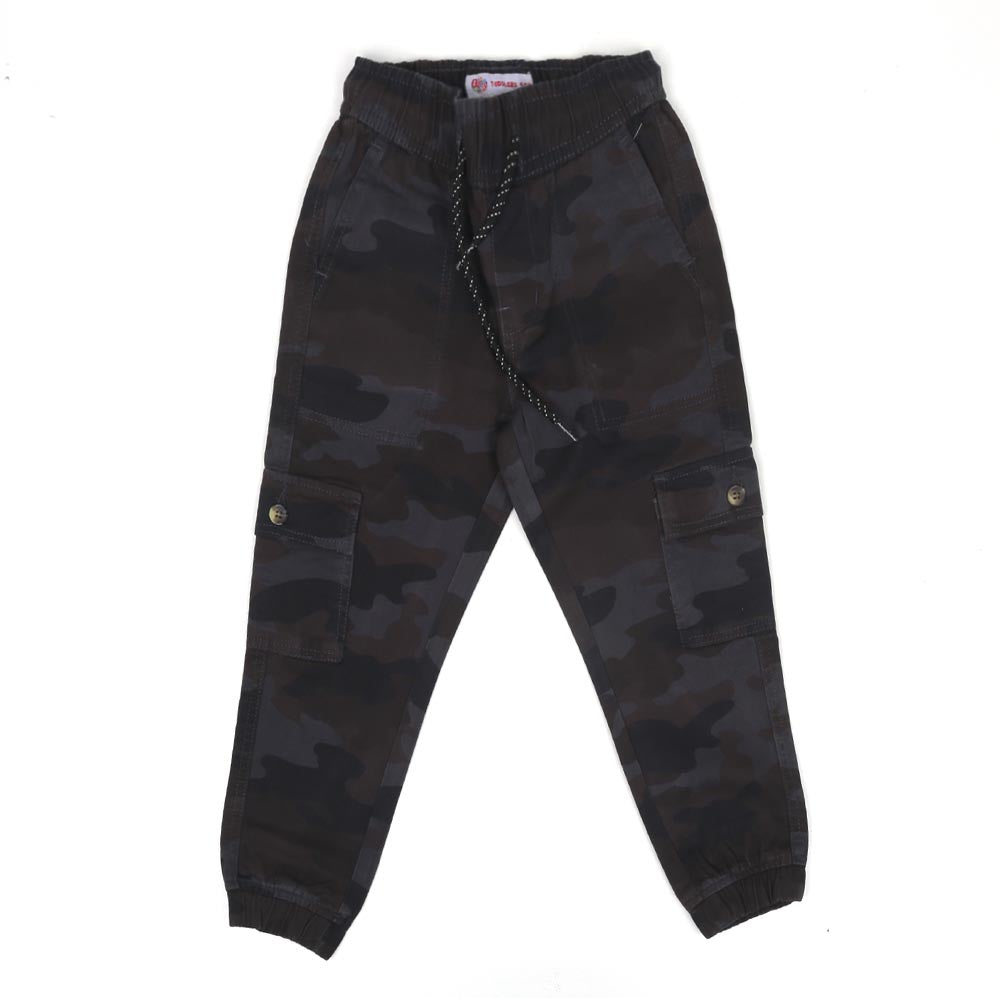 Boys Pants Cotton Cargo Camo Print - Grey