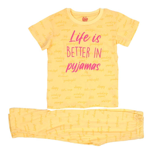 Girls Knitted Night Suit Good Night - Lemonade