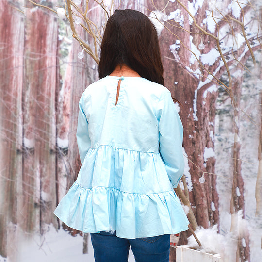 Winter Vibes Top For Girls - Sky Blue