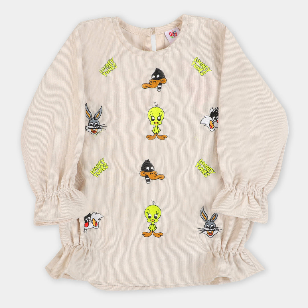 Girls EMB Top Characters - BEIGE