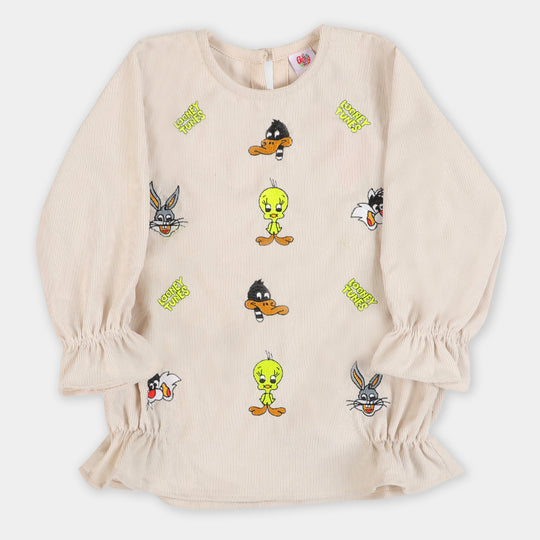 Girls EMB Top Characters - BEIGE