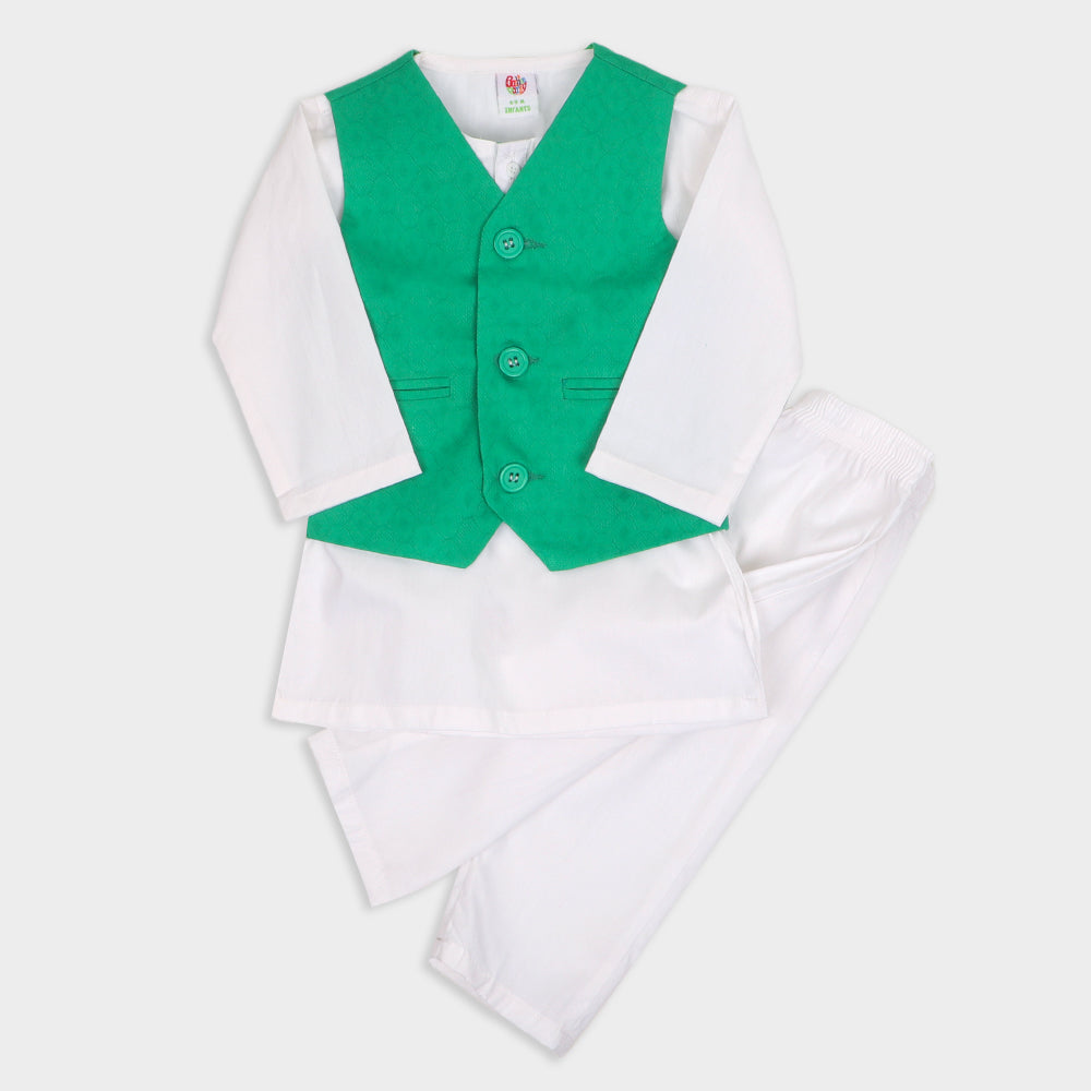 Infants Boys Independence 3 Pcs Azadi Suit – White